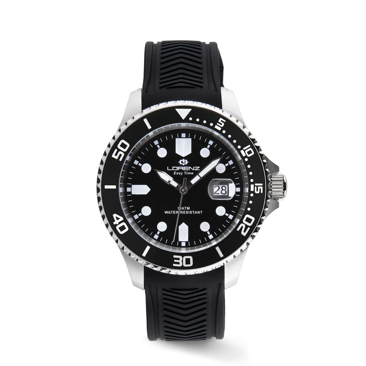 Lorenz Easy Time Sport 030263AA – Quarzo Miyota, 43 mm, 100M, Quadrante Nero e Cinturino in Gomma