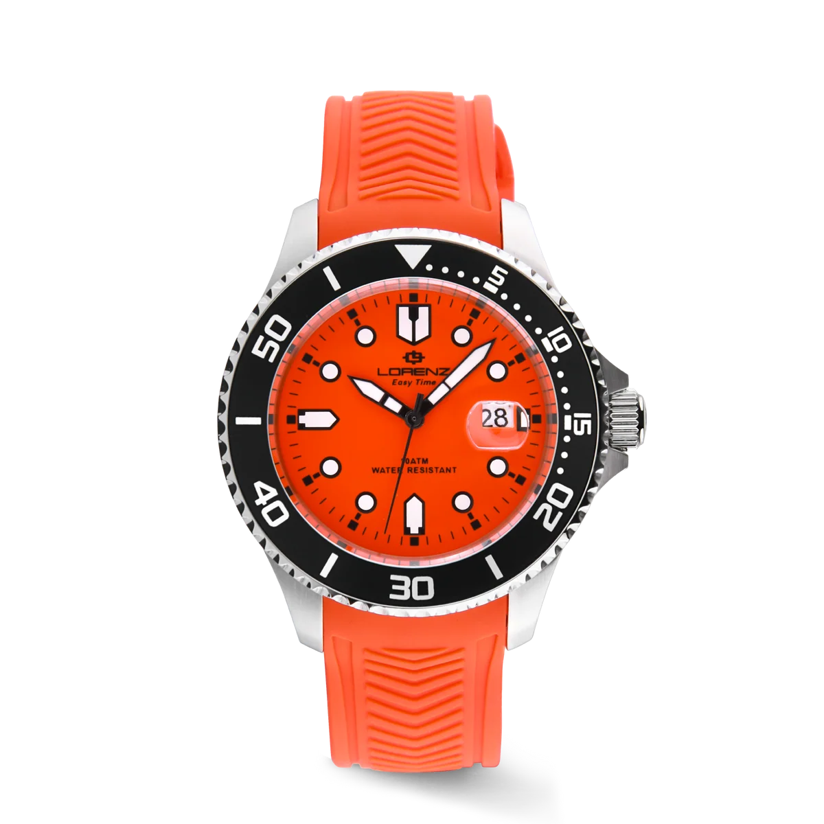 Lorenz Easy Time Sport 030263DD – Quarzo Miyota, 43 mm, 100M, Quadrante Arancione e Cinturino in Gomma