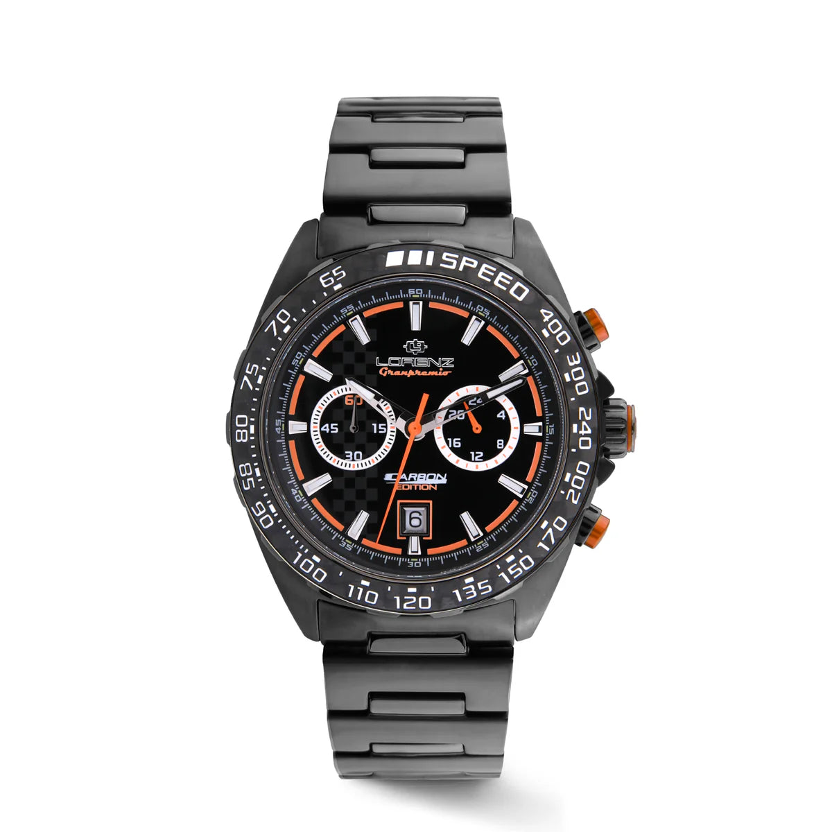 Orologio Lorenz Granpremio Carbon Quadrante Nero Dettagli Arancioni