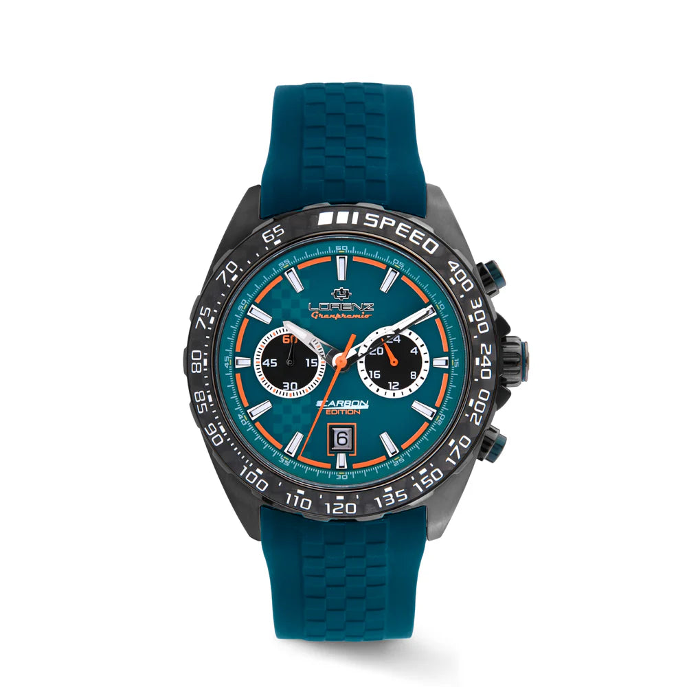 Orologio Lorenz Granpremio Carbon Quadrante Verde Turchese Dettagli Arancioni