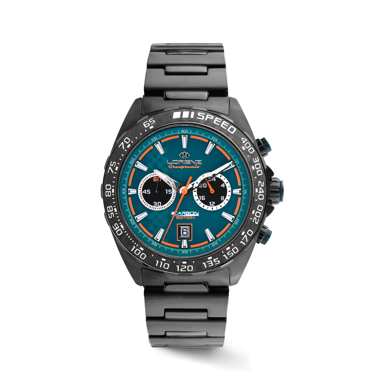 Orologio Lorenz Granpremio Carbon Quadrante Verde Turchese Dettagli Arancioni