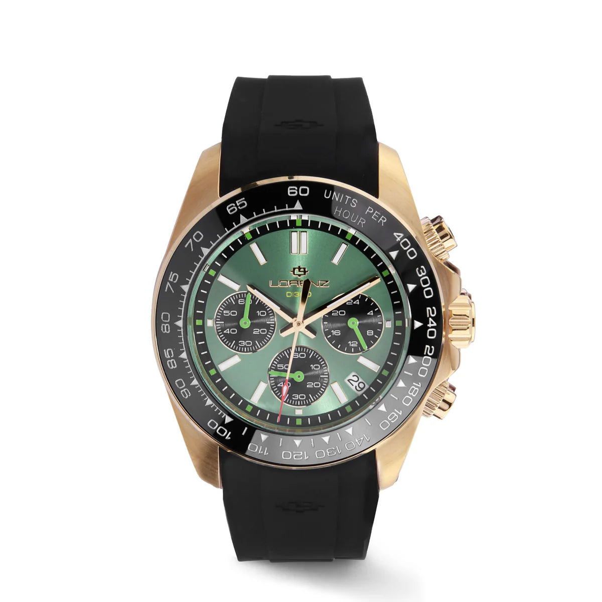 LORENZ DI300 CHRONOGRAPH 030274YG – CRONOGRAFO 300 METRI ACCIAIO IP ORO ROSA QUADRANTE VERDE
