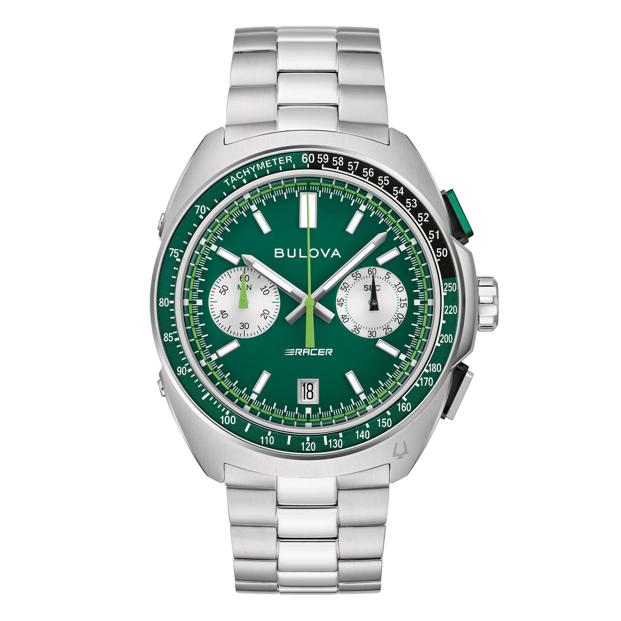 Nuovo Orologio Racing Bulova Quadrante Verde Cinturino Acciaio