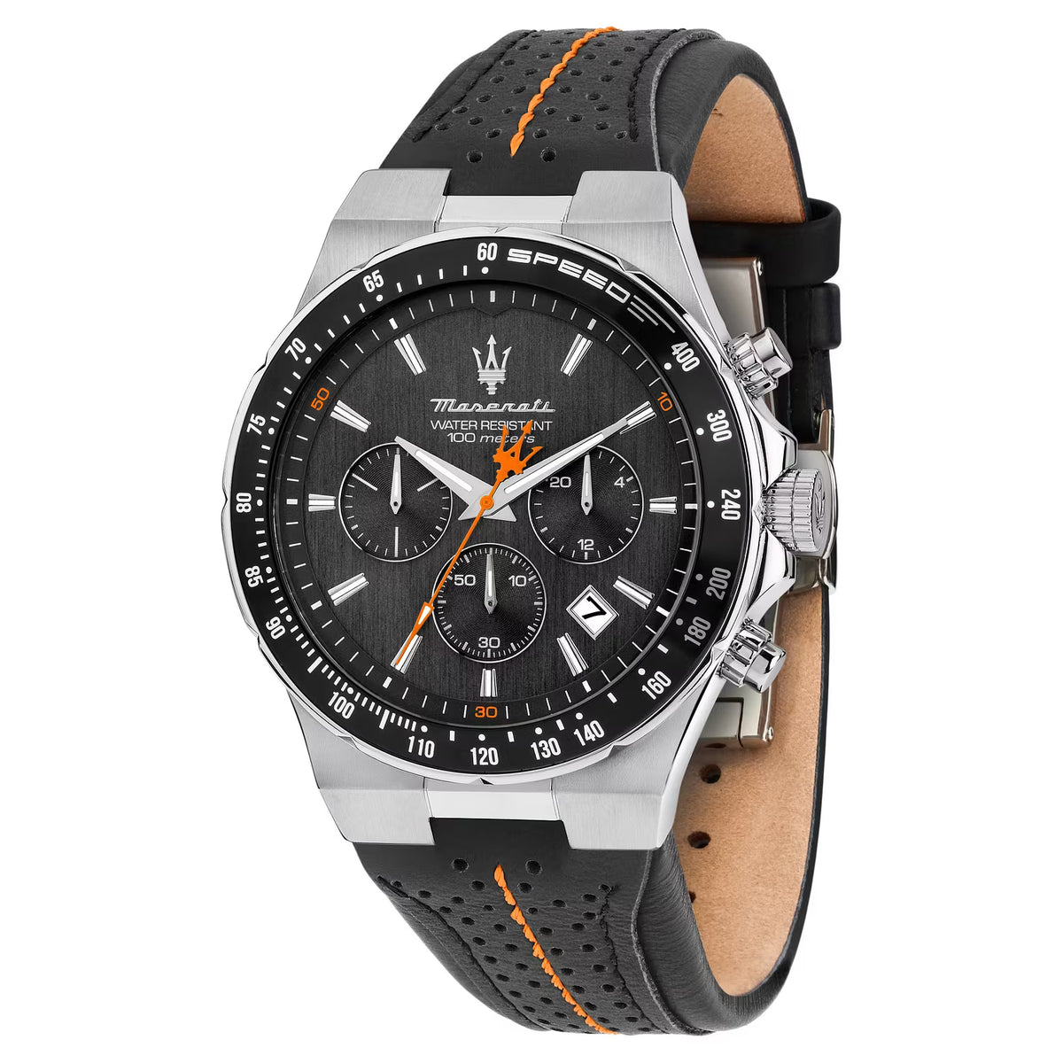 Maserati Sfida Cronografo Uomo  44 mm, Pelle Nera, 10 ATM