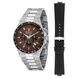Maserati Sfida Special Pack Cronografo Uomo  Acciaio, Quadrante Marrone e Cinturino Extra