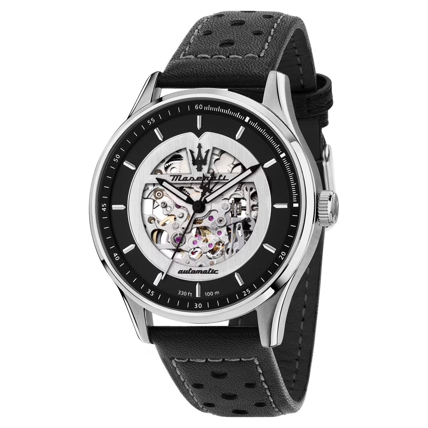 Maserati Sorpasso Automatic Skeleton 42 mm Acciaio e Pelle Nera