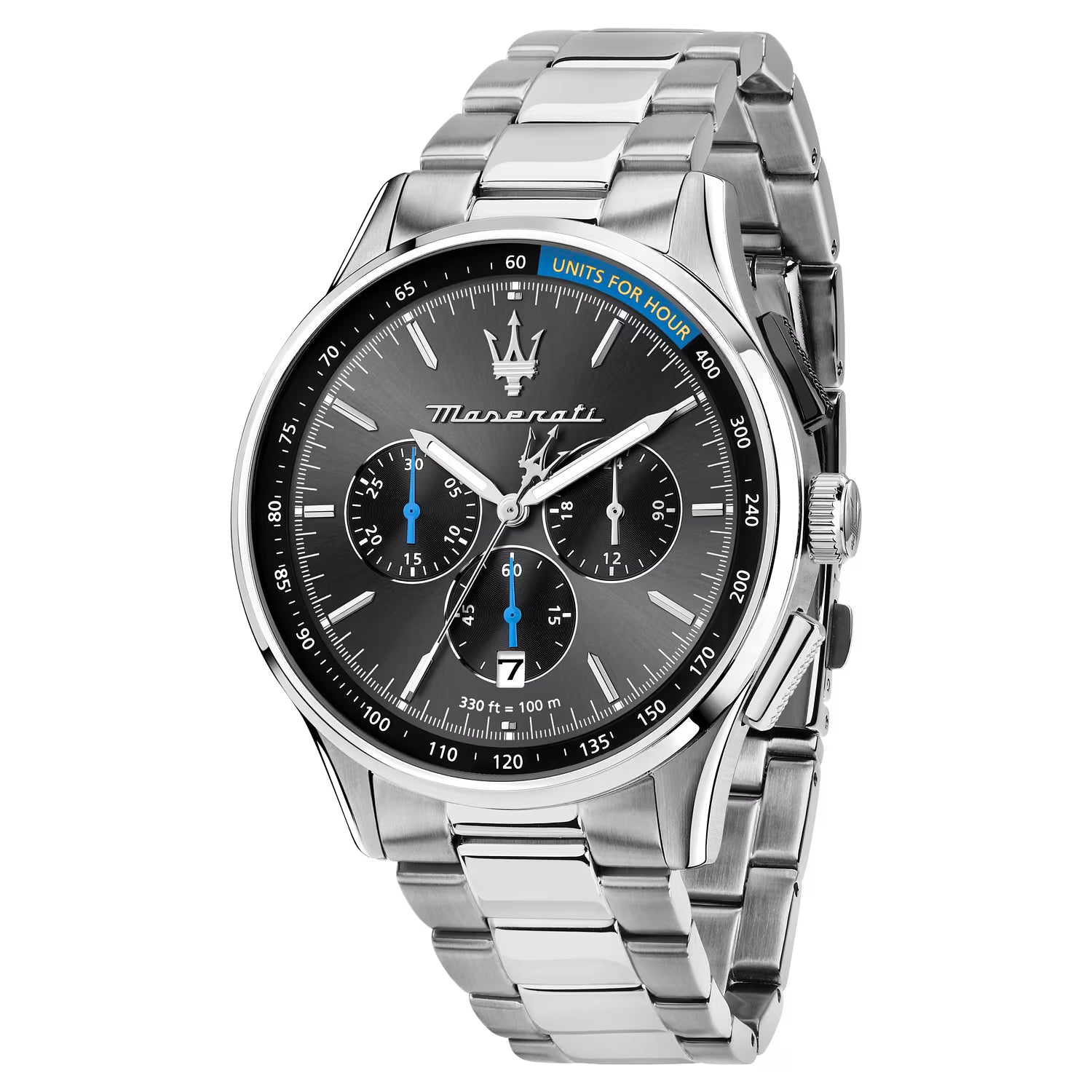 Maserati Sorpasso Cronografo 42 mm Antracite con Dettagli Blu e Bracciale in Acciaio
