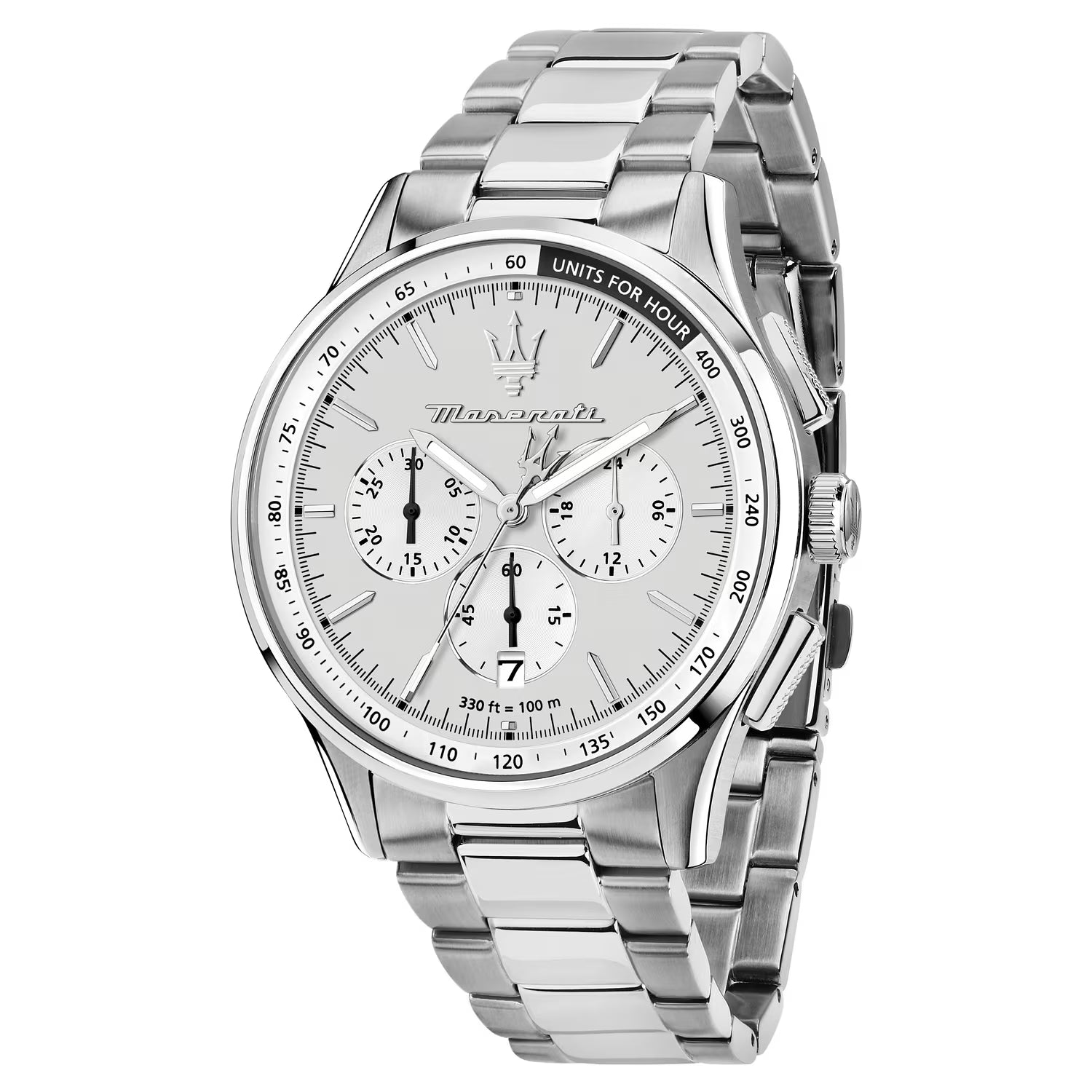Maserati Sorpasso Cronografo 42 mm Silver White con Bracciale in Acciaio