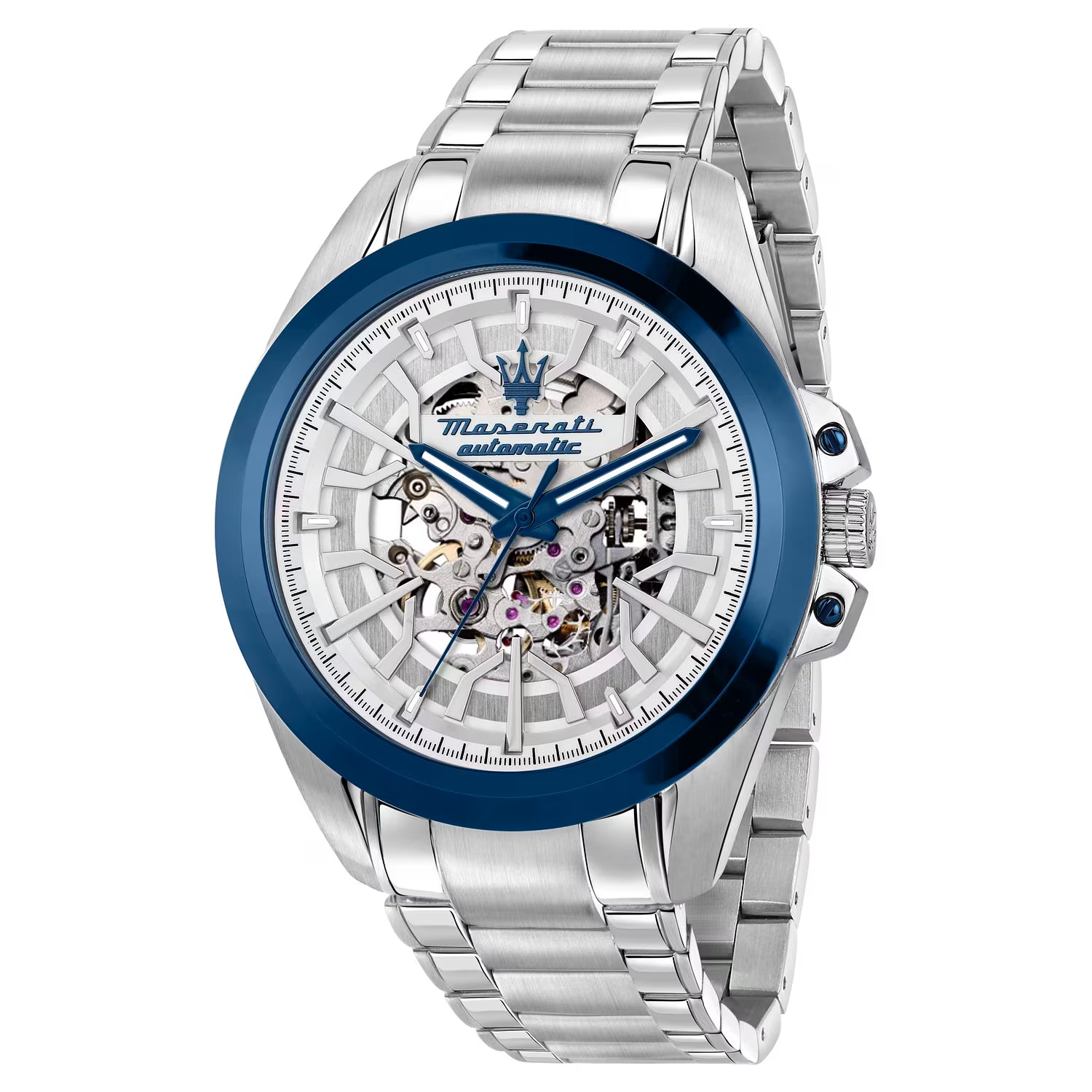 Maserati Traguardo Automatic Skeleton 43 mm Acciaio con Ghiera Blu