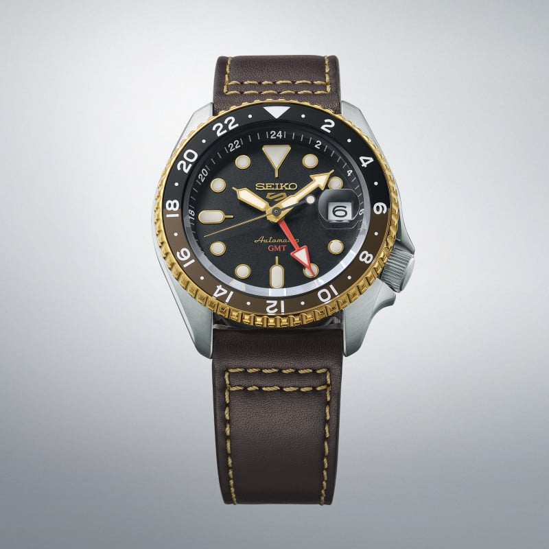 Orologio Seiko GMT Automatico Cinturino PelleLiscia Marrone